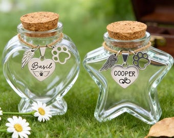 Barattolo ricordo personalizzato con pelliccia di animale domestico: ciondolo a forma di cuore o stella, regalo commemorativo per animali domestici