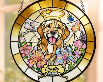 Acchiappasole in vetro colorato con ritratto di cane personalizzato, regalo commemorativo per animali domestici, foto per la perdita di un animale domestico, acchiappasole con ritratto di cane e gatto da foto, ricordo per animali domestici