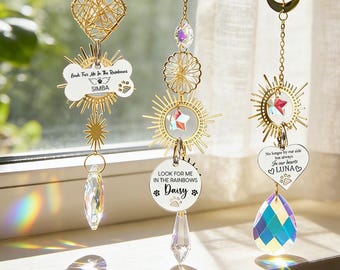 Memoriale personalizzato per animali domestici, acchiappasole a ponte arcobaleno, lapide per animali domestici, ornamento commemorativo, regalo di condoglianze per animali domestici, regalo di ricordo per la perdita di un animale domestico.