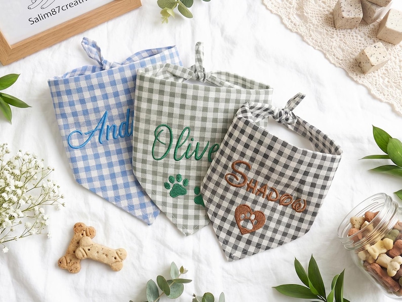 Custom Embroidered Cotton-Linen Dog Bandana: Paw Print Tribute Scarf, Personalized Pet Neckwear, Dog Lover Keepsake Gift image 10