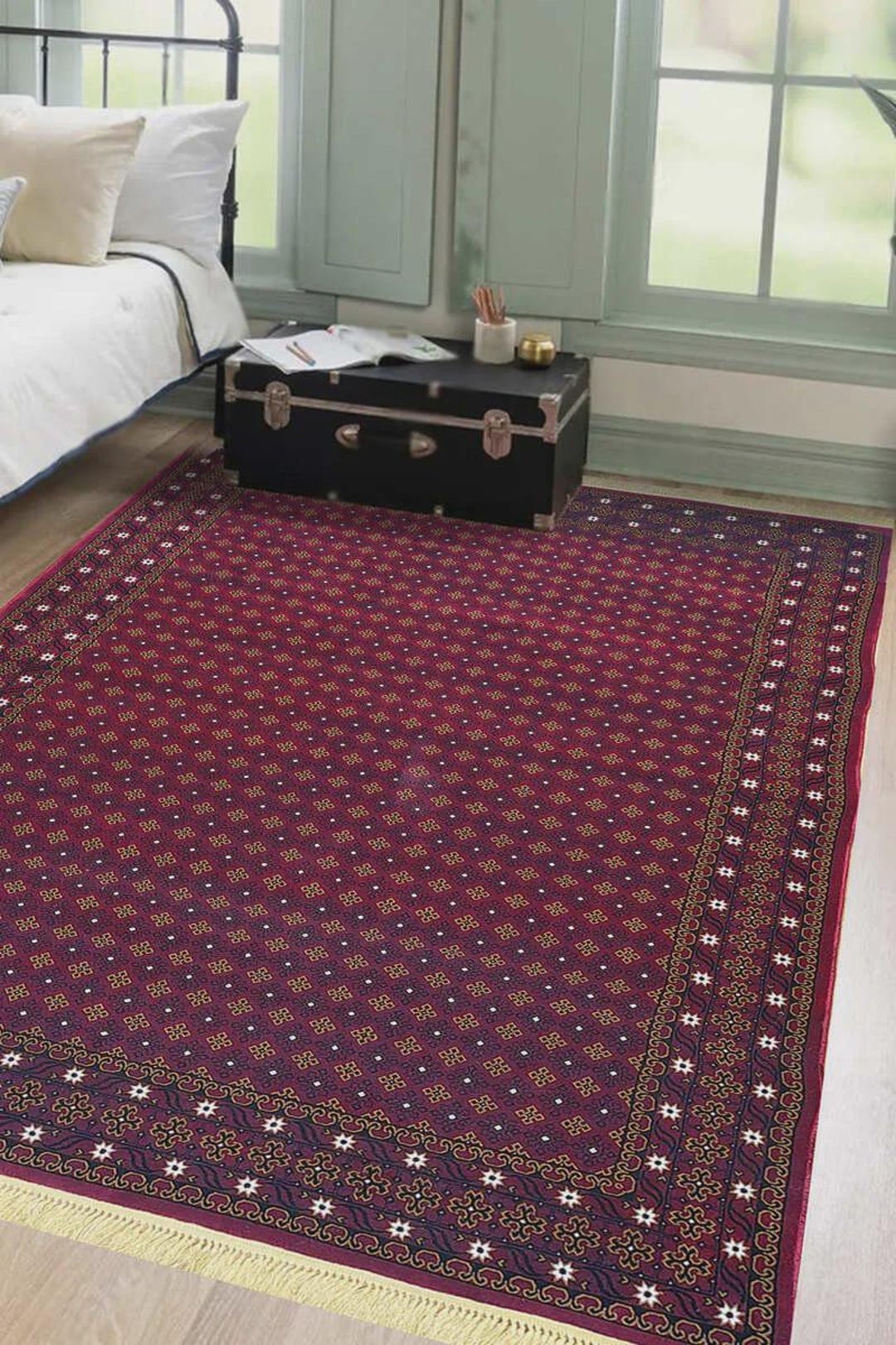 Kabul Rug Kabul Weaves Maroon Afghani Rug | Handwoven Traditional Area Rug | 6.7 ...