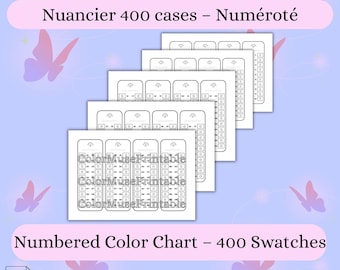 Carta de colores numerada de 400 colores – 400 muestras – PDF A4 imprimible – Carta de colores en blanco