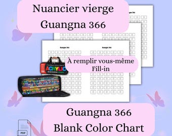 Guangna 366 Muestra de color en blanco – Marcadores acrílicos – PDF imprimible A4 – Tarjeta de colores – Descarga instantánea