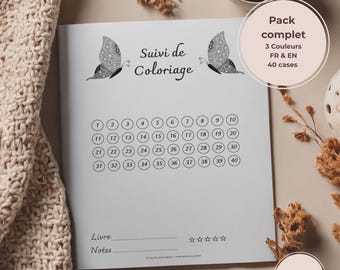 Cuaderno de colorear imprimible | 40 casillas | A4 A5 | Pastel | FR EN