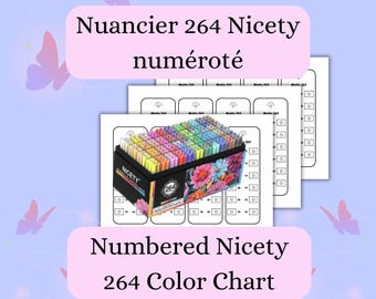 Carta de colores de rotuladores Nicety – Carta de colores Nicety 264 – 264 colores – Muestras numeradas – PDF A4 imprimible – Carta de colores Nicety 264