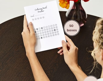Cuaderno de colorear – 50 casillas – Registro de colorear imprimible – Registro de lectura en PDF – A4/A5 – Descarga instantánea