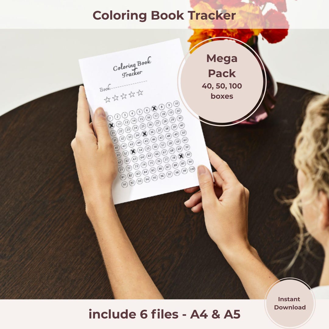 Coloring Book Tracker Mega Pack – 40 50 100 Boxes – Printable Coloring ...