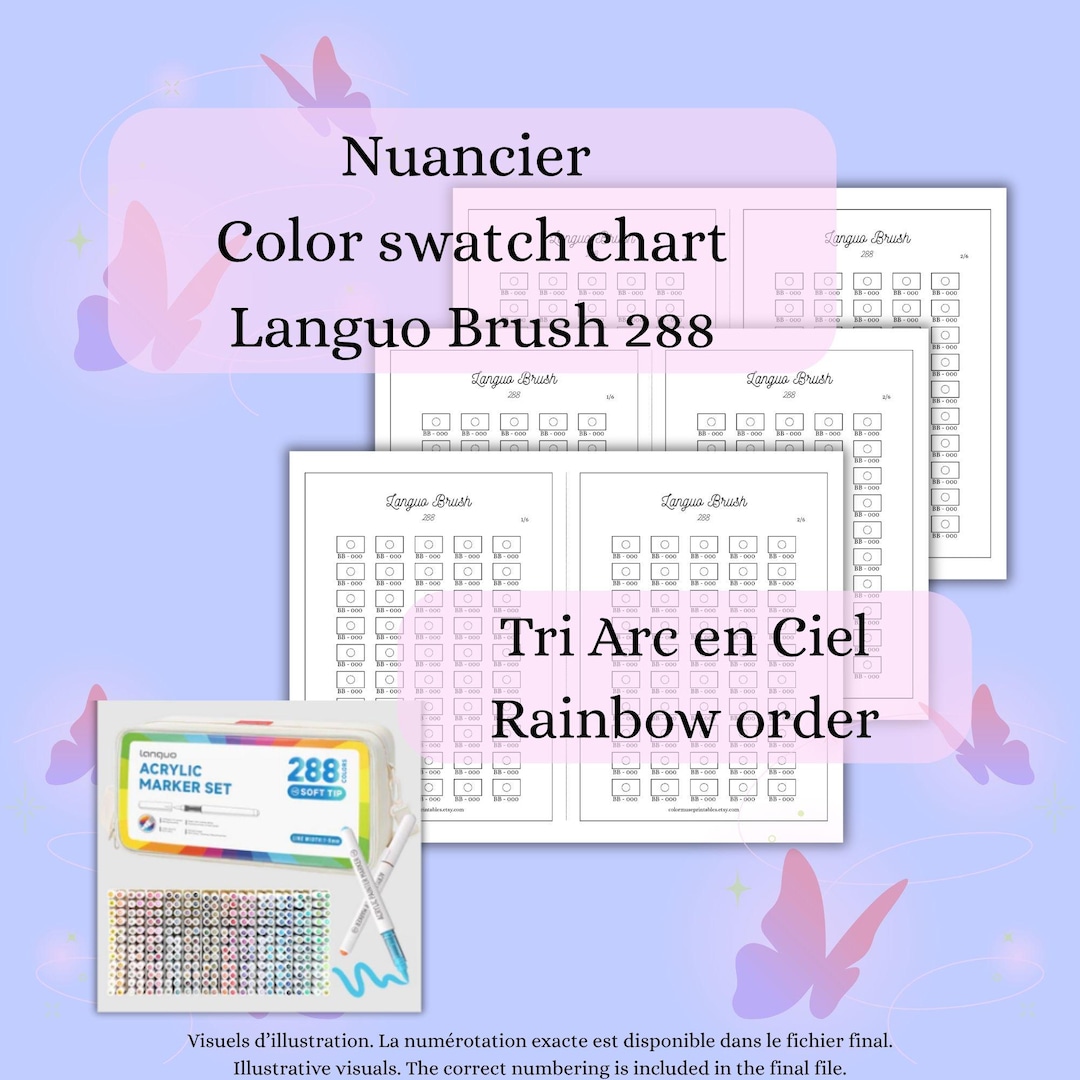 Color Chart 288 Languo - Languo 288 Color Swatch Chart – A5 & A4 ...