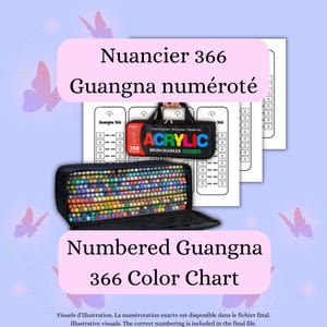 Nuancier Feutres Guangna 366 Numéroté – Numbered Guangna 366 Color Chart – Nuancier Acrylique PDF – Color Swatch – Instant Download