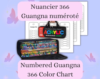 Carta de colores numerada Guangna 366 para rotuladores – Carta de colores numerada Guangna 366 – Muestra de color acrílico en PDF – Muestra de color – Descarga instantánea