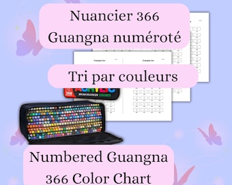 Carta de colores numerada Guangna 366 para rotuladores – Carta de colores numerada Guangna 366 – Muestra de color acrílico en PDF – Muestra de color – Descarga instantánea