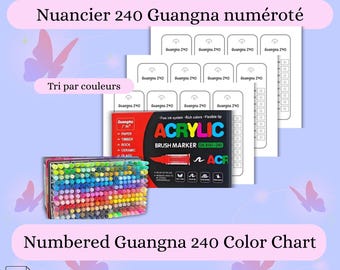 Carta de colores Guangna 240 – Tarjetas de muestras numeradas – Carta de colores de fieltro Guangna – 240 colores – PDF A4 imprimible – Hoja de referencia de colores