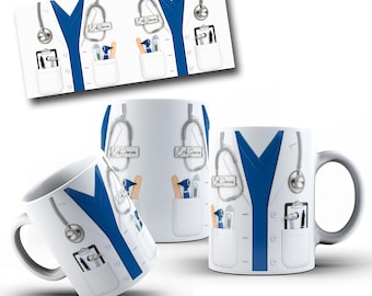 Disenõs Tazas Blueprint 3d Doctor, Regalo para Doctor, Enfermero 11oz Sublimacion Png
