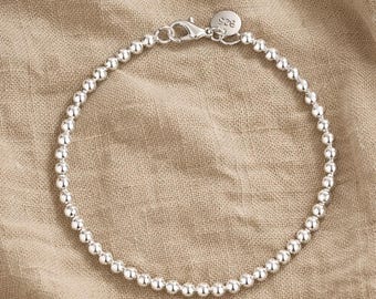 925 Sterling Silver 4mm Bead Bracelet for Women Wedding Gift