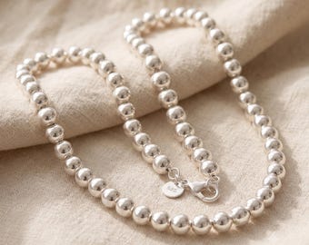 925 Silber Kugelkette, Silber Perlenkette, Minimalistische Halskette, Geschenk