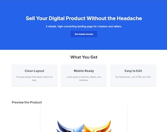 Plantilla de página de destino de producto digital: HTML y CSS fáciles de editar. Diseño web adaptable para creadores y pequeñas empresas.