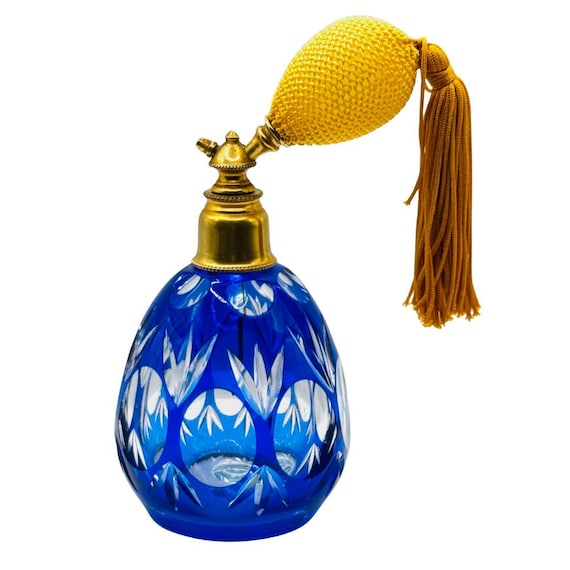 Bohemian Cased Crystal Cobalt Cut To Clear Perfume Bottle