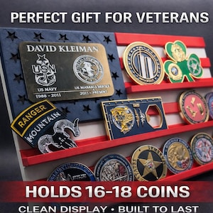 Custom American Flag Challenge Coin Display – Veteran Military Gift, Personalized Holder
