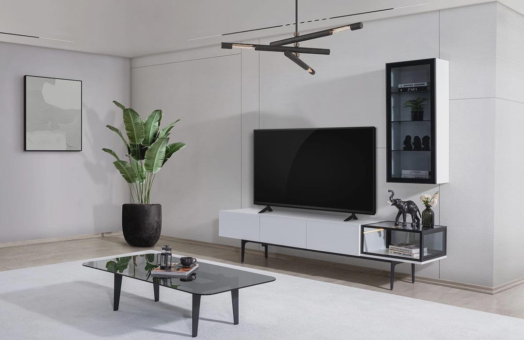 Drop TV Unit Set – Modern Wooden TV Stand With Shelf and Storage ...