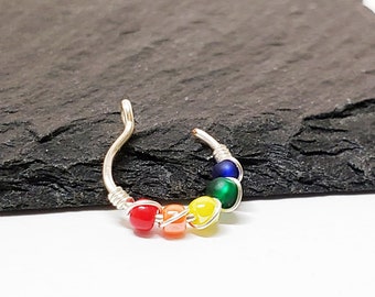 Regnbågsfärgad fusknäsring – Handgjorda smycken utan piercing för enkel stil - Näsmanschett utan piercing - 8 mm näsring