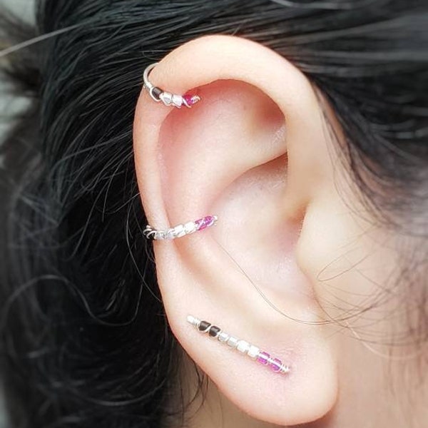 Asexual Pride Jewelry - Ace Pride - Faux Piercing - Nose Ring - Ear Crawler Earrings - LBGTQ+ Pride