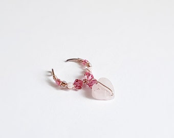 Pink Quartz Heart Ear Cuff - Coquette Jewelry - Valentine's Day Gift for Her - No Piercing Jewelry