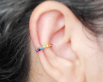 Orejas arcoíris sin perforaciones, orgullo LGBTQ, orgullo gay - Orejas del orgullo - Orejas del orgullo gay - Orejas de aro - Joyería del orgullo gay