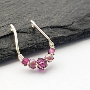 Amethyst Shades Faux Septum Jewelry, No Piercing Nose Jewelry - Fake Septum Ring