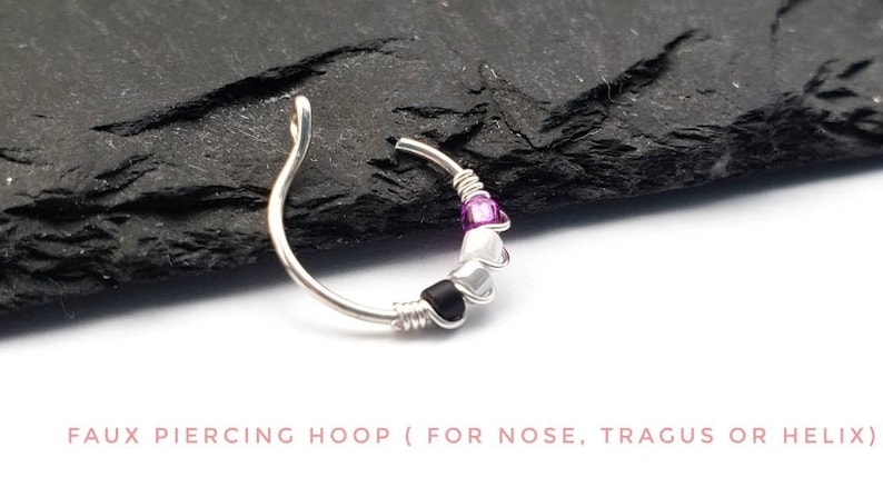 Asexual Pride Smycken - Ace Pride - Faux Piercing - Näsring - Örhängen med krok - LBGTQ+ Pride bild 2