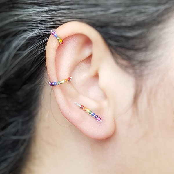 Gay Pride Jewelry - Rainbow Jewelry - Faux Piercing - Nose Ring - Ear Crawler Earrings - LBGTQ+ Pride