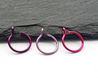 Set med konstgjorda näsringar - Näsring - Läppring - Konstpiercing - Näsmanschett utan piercing - Lila konstgjorda näsringar - Set om 3