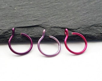 Faux Nose Ring Set - Nose Ring - Lip Ring - Faux Piercing - No Piercing Nose Cuff - Purple Fake Nose Ring - Set of 3