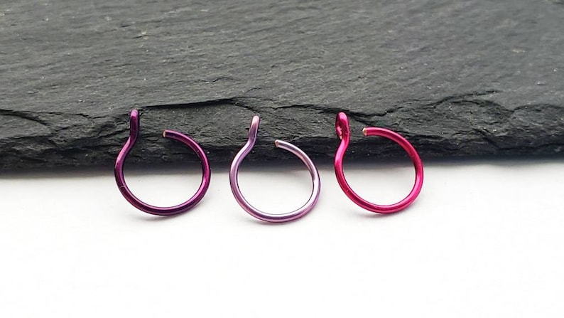 Faux Nose Ring Set Nose Ring Lip Ring Faux Piercing No Piercing Nose Cuff Purple Fake Nose Ring Set of 3 image 1