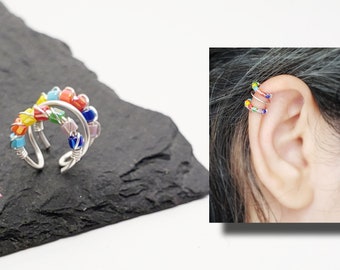 Regnbågsfärgad trippelhelix - Fake piercingsmycken - Regnbågssmycken - Kroppssmycken