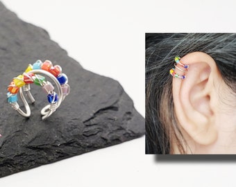 Rainbow Faux Triple Helix - Fake Piercing Jewelry  - Rainbow Jewelry - Body Jewelry