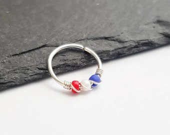 4th of July Jewelry - Sterling Silver Nose Ring - Forward Helix Earring - Tragus Hoop - Real Piercing Hoop