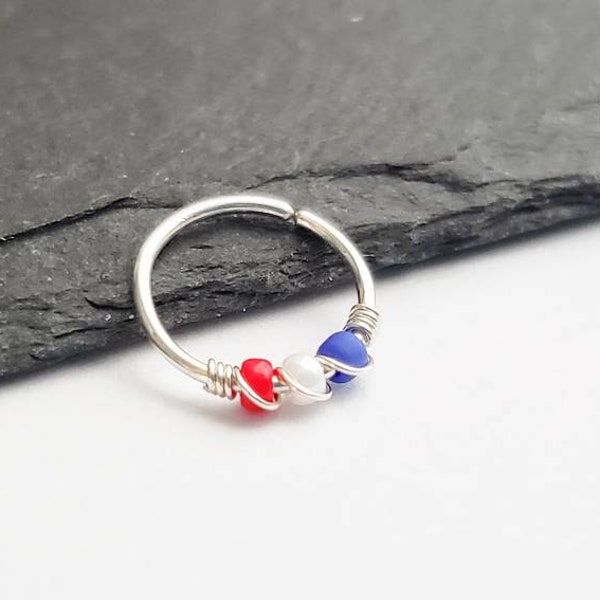 4th of July Jewelry - Sterling Silver Nose Ring - Forward Helix Earring - Tragus Hoop - Real Piercing Hoop