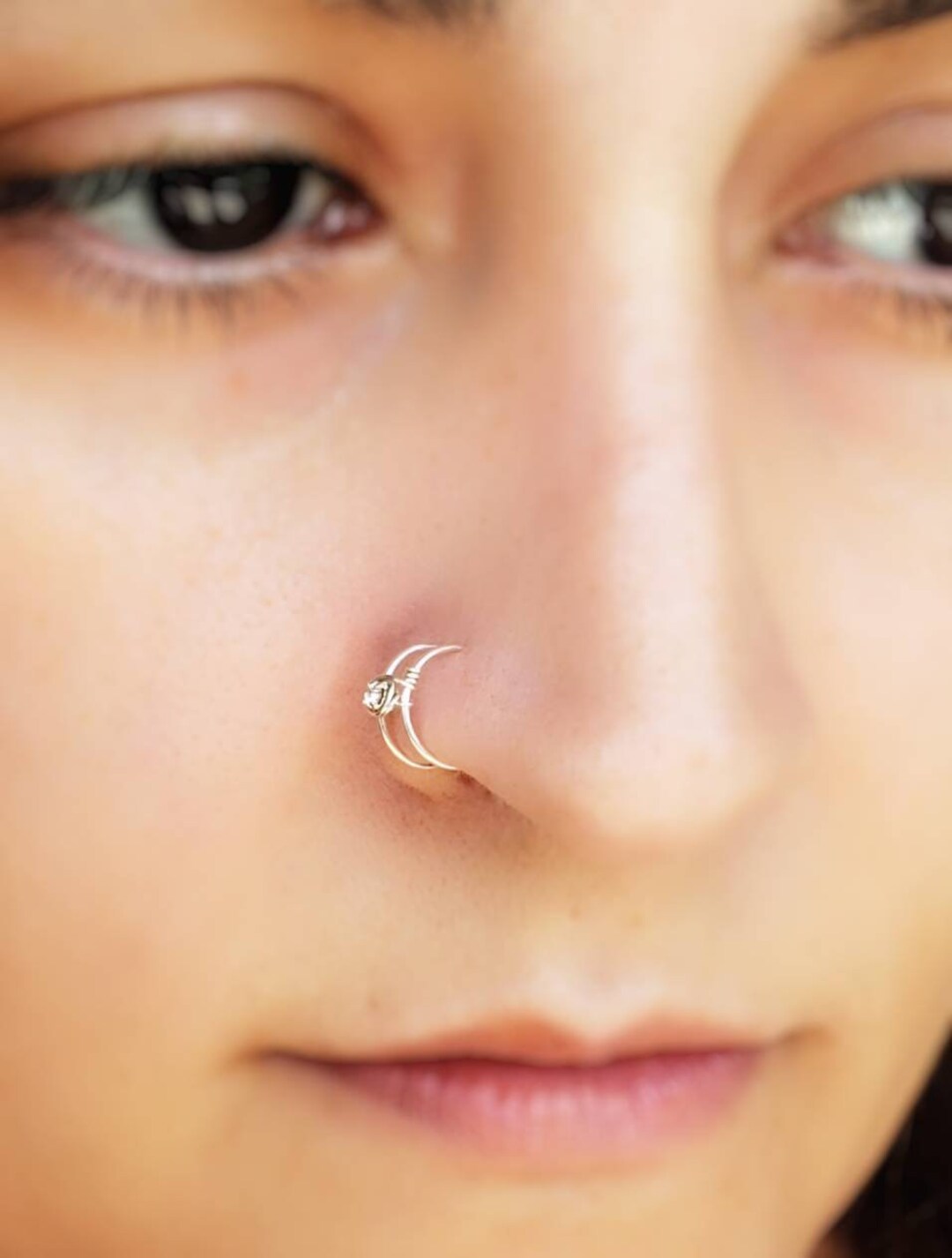 Fake Double Nose Ring Rhinestone Nose Ring Sterling Silver Faux Nose Ring No Piercing Nose Cuff