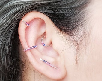 Bisexual Pride Jewelry - Bi Pride Jewelry - Faux Piercing - Nose Ring - Ear Crawler Earrings - LBGTQ+ Pride