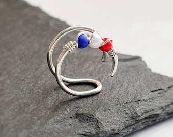 4 juli-smycken - Silver falsk dubbelnäsring - Näsmanschett utan piercing - 8 mm näsring