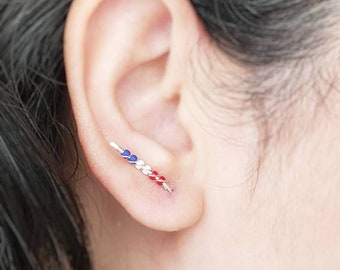 4th of July Ear Crawler Earrings - Americana Jewelry -  Dainty Earring - Ear Climbers - Silver Bar Earrings -