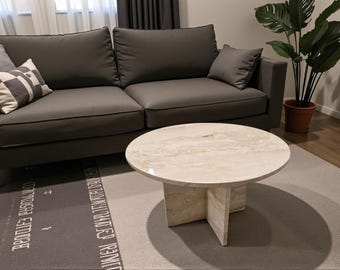 Ronde salontafel van Daino Reale-marmer – handgemaakte natuurstenen tafel van 70 cm