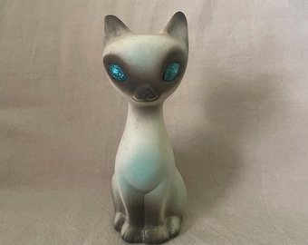 Vintage Roselane Ceramic Siamese Cat Figurine with Blue Sparkling Eyes