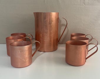 Smirnoff Vintage Copper Looking Pitcher With 6 Cups