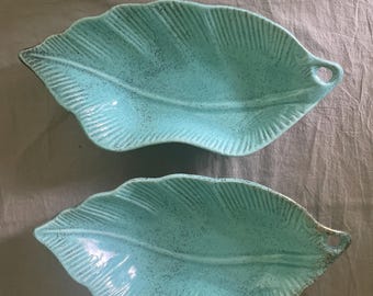 Vintage California Pottery Ceramic Leaf Shaped Serving Dish