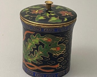 Vintage Small Blue Lidded Cloisonne Trinket Box Container
