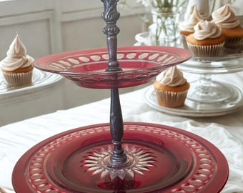 Vintage Cranberry Cut-to-Clear Pettifor Stand