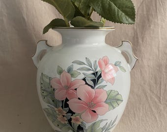 Vintage Japanese Floral Porcelain Vase Gold Trim