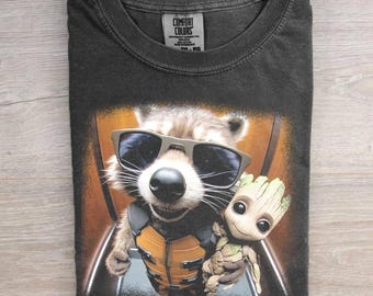 Camiseta divertida vintage de Rocket Raccoon y Groot, camiseta con meme de Genz, camiseta de moda