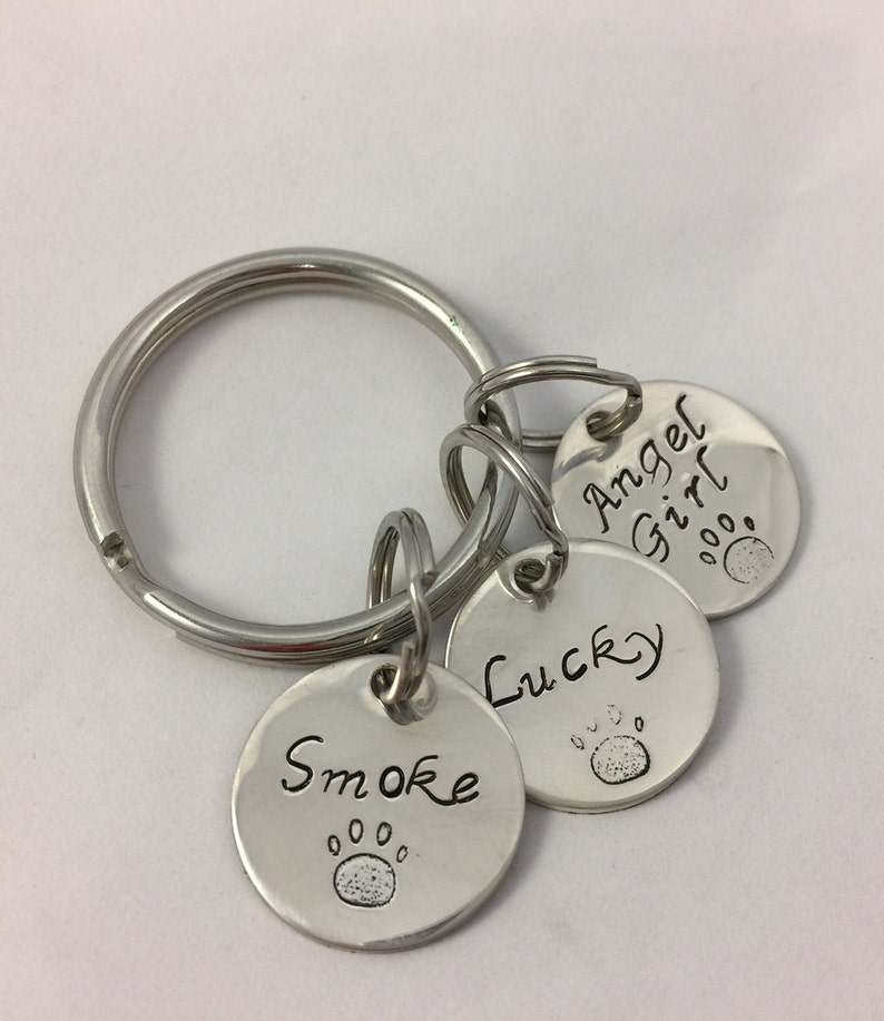 Dog/Cat Lover's Keychain Personalized Sterling Silver Hand Stamped Keychain/Jewelry image 1